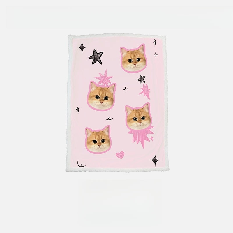 Custom Pet Portrait Sherpa Fleece Blanket – Personalized Dog & Cat Photo Throw