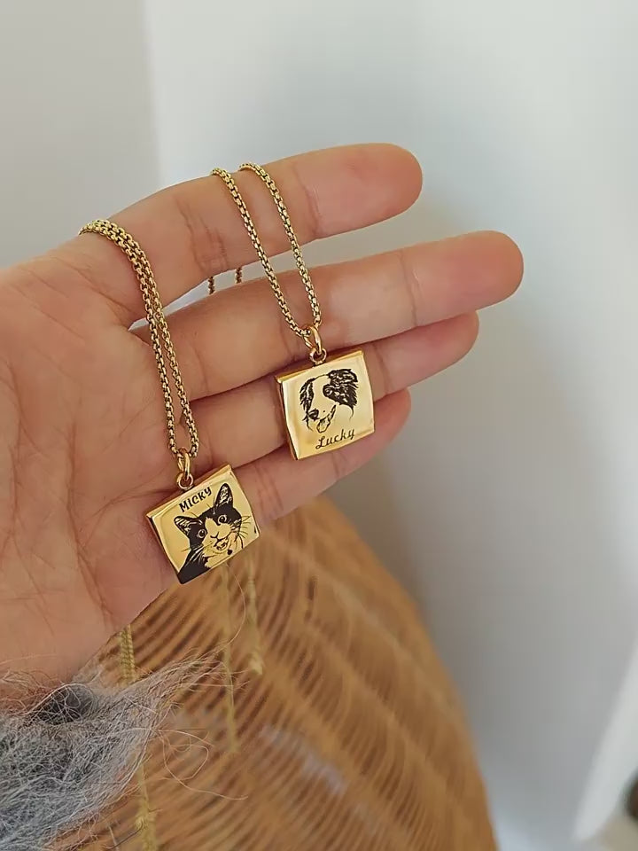 Custom Pet Photo Name Necklace – Personalized Stainless Steel Pendant Gift
